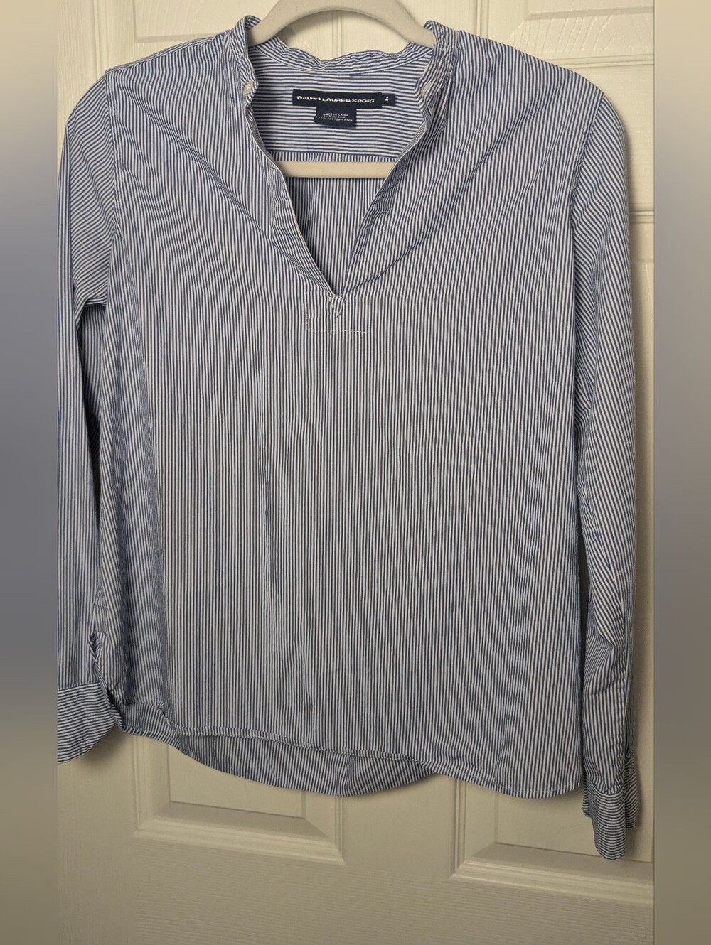 Ralph Lauren Sport Blue White Striped Cotton Popover Blouse Women's Size 4